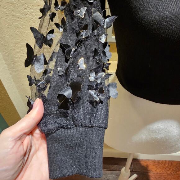 Tween Diva 8 Butterfly Mesh Sleeve Crop Top Croquette Goth Inspired Y2K Cute - Picture 7 of 11